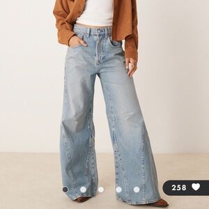 Free People eden high waist slouchy flared jean in mid wash blue